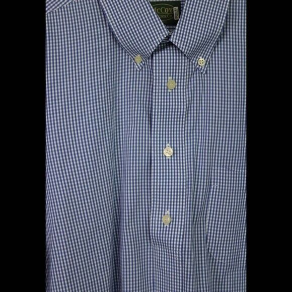 McCoy Outdoor Co. 1/2 Button Down Pocket Front Men's L Blue Gingham Cotton Shirt - Picture 3 of 6